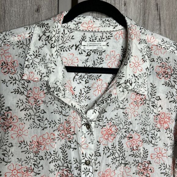 Anthropologie Button Up Shirt Embroidered Floral Lightweight Oversized M/L - Picture 4 of 8